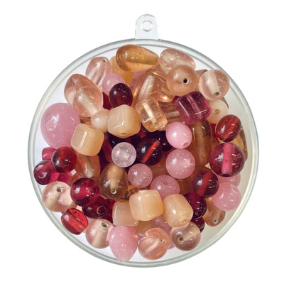 Made in India, our Pink colour mix contains a random assortment of glass beads in different sizes, colours and shapes.