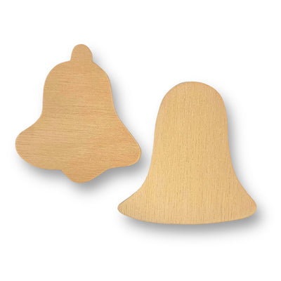 Plywood bell shapes measuring approximately 7cm high. Available in 2 different shapes and sold in packs of 12 pieces by Craftworkz.
