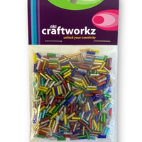 20 gram pack of glass, multi coloured bugle beads