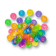 Craftworkz letter disc beads measure 16mm across and are sold in a transparent, multi coloured mix. Each pack contains a random mix of 200 letters.