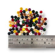 6mm wooden beads in multi coloured. Sold in packs of 100 pieces, and available in a multi coloured or single colour packs.  Craftworkz 6mm wooden beads have a hole size of approximately 2mm. Some slight variation in size is normal.