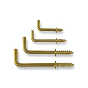 Brass plated L shaped screw in hooks by Craftworkz. Available in 4 sizes.
