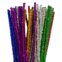 Packs of 50 Tinsel Stems in gold, silver or an assorted colour pack. Each tinsel stem measures approximately 6mm in diameter x 30cm long.