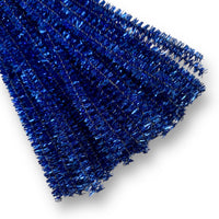 A packet of 100 tinsel stems in Royal Blue by Craftworkz. Each tinsel stem measures approximately 6mm in diameter x 30cm long.