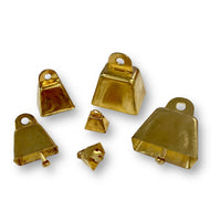 Metal, brass coloured cow bells available in 3 sizes . All sizes make a ringing sound.
