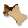A natural Kraft coloured paper mache butterfly shaped box with a lift off lid on a white background