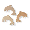 3 natural-colored plywood cut-outs in the shape of a dolphin.