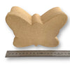 A natural Kraft coloured paper mache butterfly shaped box with a lift off lid on a white background with a ruler for size reference