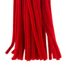 A bundle of red chenille stems or craft pipe cleaners arranged on a plain white background.