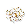 Gold coloured triangle jump rings on a white background