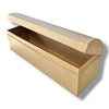 A rectangular kraft paper pencil or gift box with a hinged lid, shown open on a white background with a soft drop shadow.