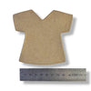 A light brown, textured paper mache box shaped like a short-sleeve V-neck t-shirt, shown with a metal ruler underneath to indicate scale on a white background.