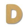 A wooden cutout letter 'D' with a natural light brown wood grain finish, shown on a white background with a soft drop shadow.