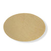 A plain natural coloured plywood oval craft blank on a white background