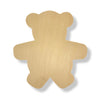 A natural plywood teddy bear shaped craft blank on a white background