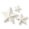 Three white polystyrene star-shaped decorative pieces of different sizes on a white background.