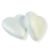 Two polystyrene heart shapes on a clean white background.