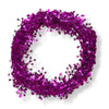 A wired star garland made up of hot pink or fuchsia colored star-shaped elements coiled into a circle on a white background.