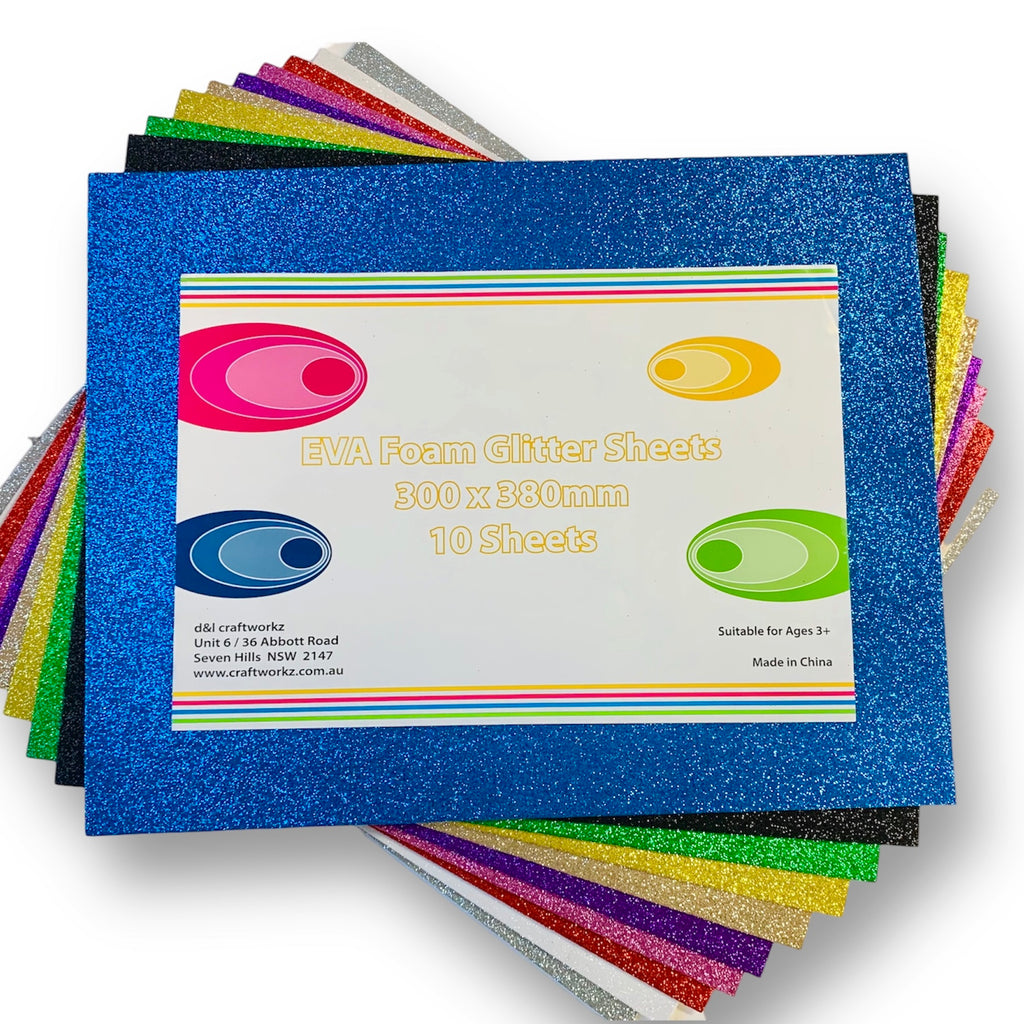 A4 EVA Craft Funky Foam Sheets 10 Pack 2mm Thick Approx 10 Assorted Colours