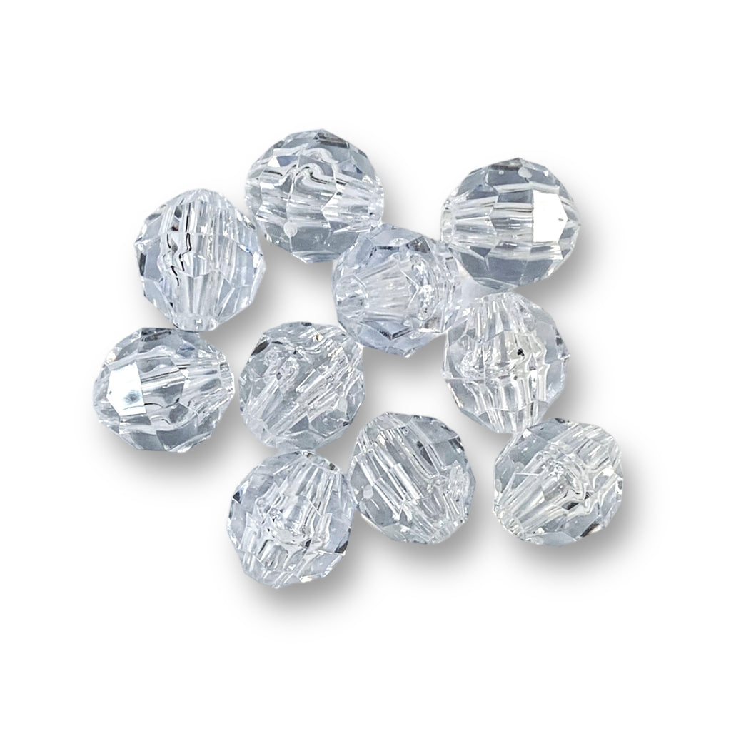 Plastic faceted beads in 4 sizes. Crystal clear colour by Craftworkz.