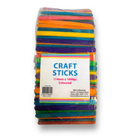 Multi coloured wooden craft sticks by Craftworkz in a 1000 piece pack.