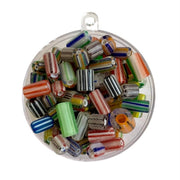 Glass beads, tubular in shape. Assorted sizes and colours. Made in India.