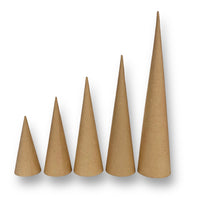 Plain paper mache cones by Craftworkz available in 5 sizes - 15cm high to 40cm high.