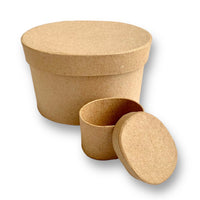Craftworkz paper mache oval boxes come plain, ready to be decorated with paint, glitter, rhinestones, stickers etc. Each size has a lift off lid. Made with a matt, kraft paper finish.  Available in 4 sizes.