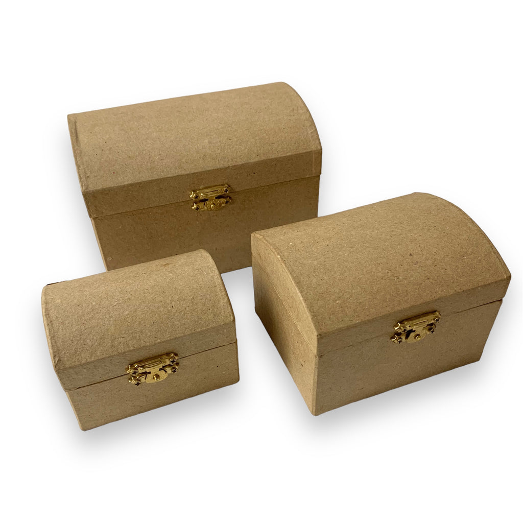 Craftworkz paper mache treasure chests in a set of 3.