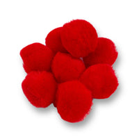 Craftworkz 20mm pom poms in Red. Also available in a variety of single colour and multi coloured packs. These measure approximately 20mm in diameter and are sold in a 100 piece pack.