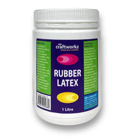 Craftworkz liquid rubber latex in a 1 litre jar. Suitable for making flexible moulds from various materials such as glass, plaster, concrete, clay and ceramics.