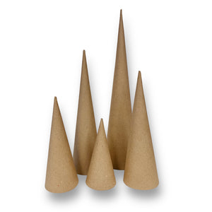 Plain paper mache cones by Craftworkz available in 5 sizes - 15cm high to 40cm high.