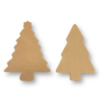 Plywood Christmas tree shapes measuring approximately 6.5cm high. Available in 2 different shapes and sold in packs of 12 pieces by Craftworkz.