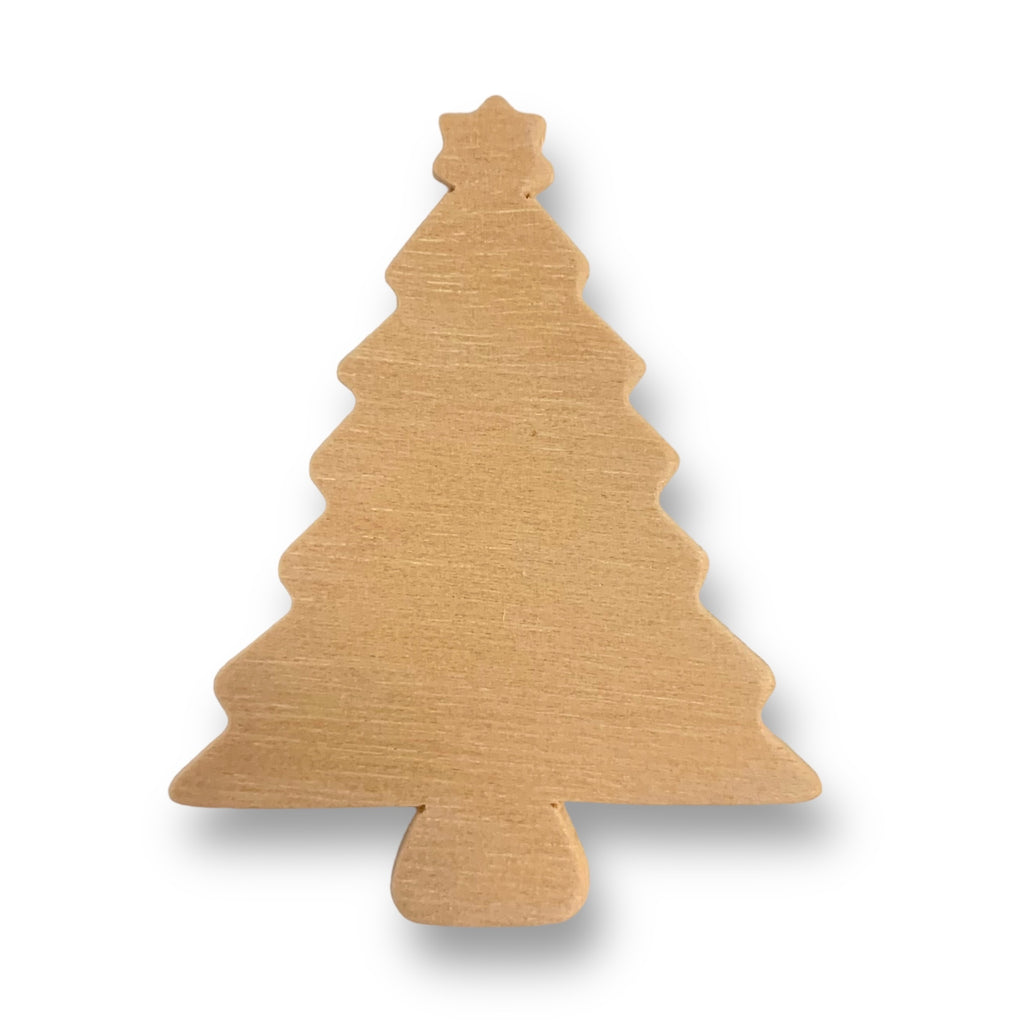 Plywood Christmas tree shape #1 measuring approximately 7cm high. Sold in a pack of 12 pieces by Craftworkz.