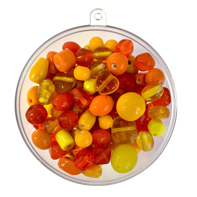 Assorted glass beads in citrus colour mix.