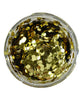 A container of Craftworkz chunky 3mm hexagonal glitter in gold