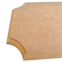 A rectangle shaped MDF blank plaque with fancy corners. Comes with a neat routered edge and is sold plain, ready to be decorated. 