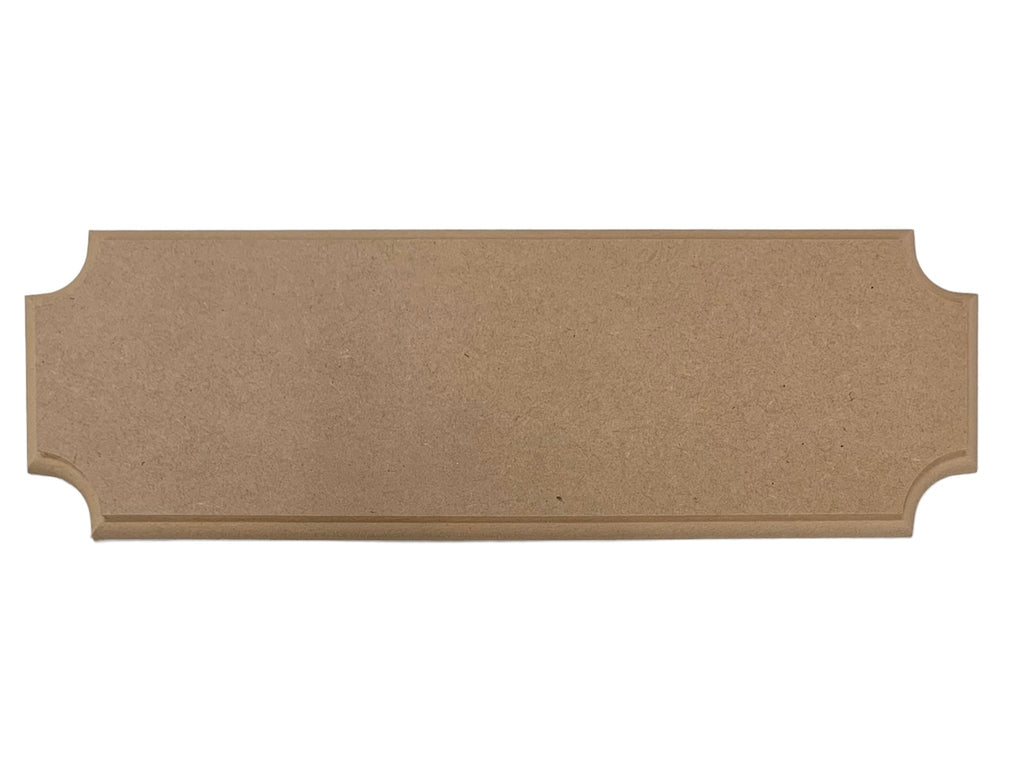 A beige MDF craftwood plaque with routered edges used for crafting.