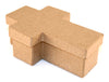 A plain, cross-shaped papier mache box with a matte, kraft paper finish.