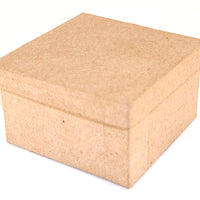 A plain brown paper mache square box with a lid.