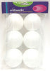 A pack of 6 white polystyrene balls on a white background.