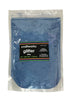 A clear plastic bag containing blue ultra fine glitter, labeled as 'craftworkz glitter 500g'.
