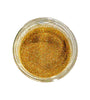 A sample swatch of gold holographic ultra fine glitter on a white background