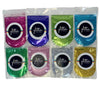 A collection of ultra fine glitter in various colors, each in a small resealable bag.
