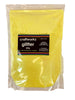 A clear plastic bag filled with yellow ultra fine opalescent glitter. A label displays the brand 'craftworkz' and the product name 'Glitter 500g'.