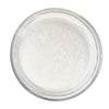 AN overhead view of an open jar of Craftworkz ultra fine glitter in white.