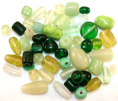 Glass Beads Assorted Green Mix