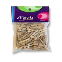 Packet of 60, 25mm natural wooden ultra mini pegs.