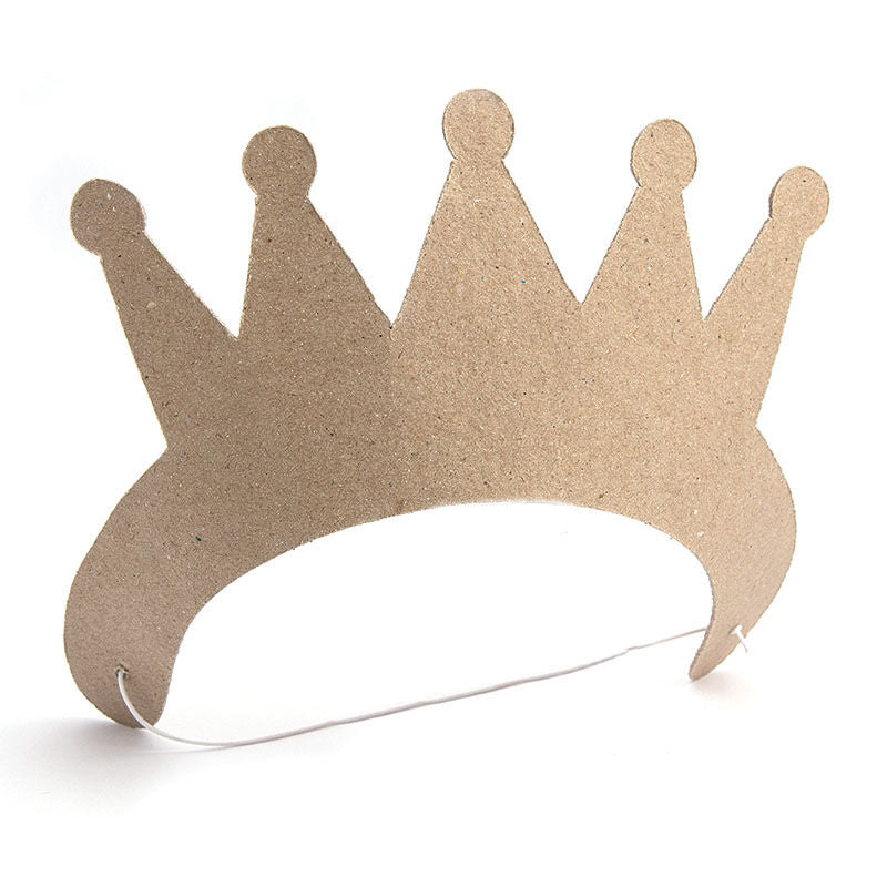 Our blank, natural kraft colour, Paper Mache crowns are sold in packs of 6 and measure 25cm at the widest point when laid flat. The crown section is 10cm high. Comes plain ready to be decorated with paint, glitter, rhinestones, stickers, decorative papers etc. They come flat packed so are easy to decorate and then gently curve into shape.